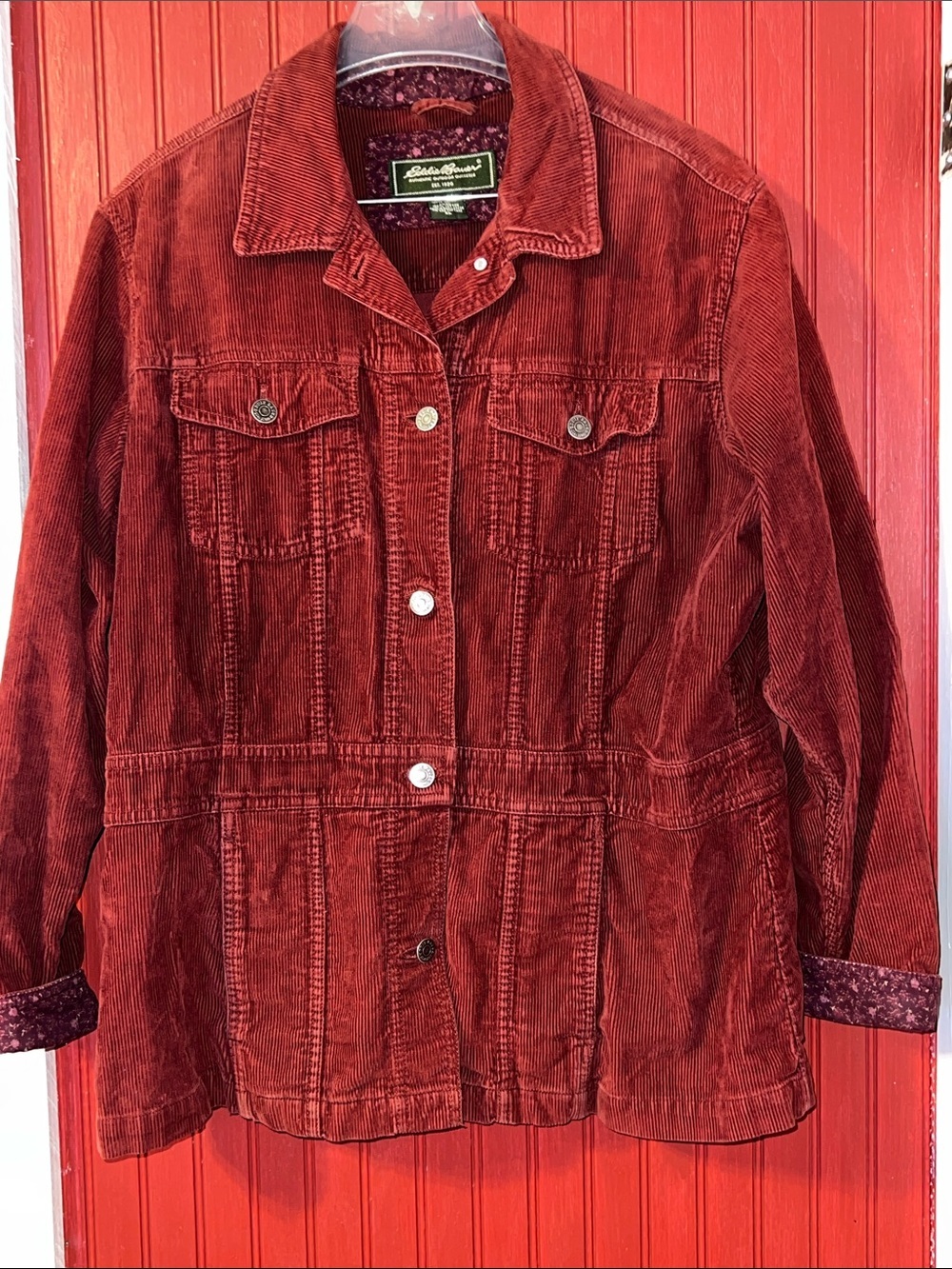 Eddie Bauer Corduroy Button-Front Jacket in Rust Red - Picture 2 of 8